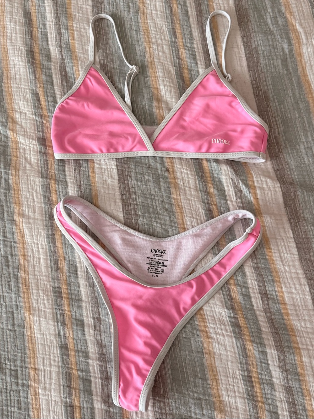 Boutine LA Pink Triangle Bikini Set with White Trim